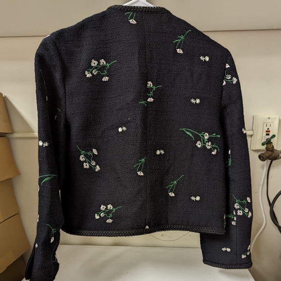 Zara Floral Embroidered Textured collarless blazer jacket Black XS,L - Picture 6 of 9